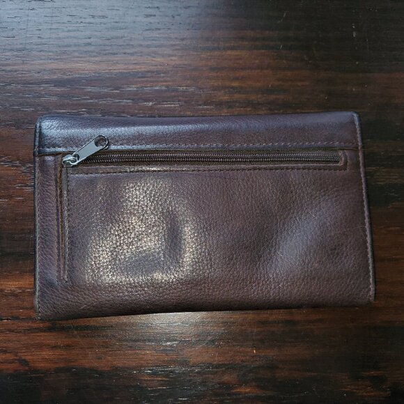 Brown Leather Wallet with Silver Heart / Checkbook - Picture 2 of 3